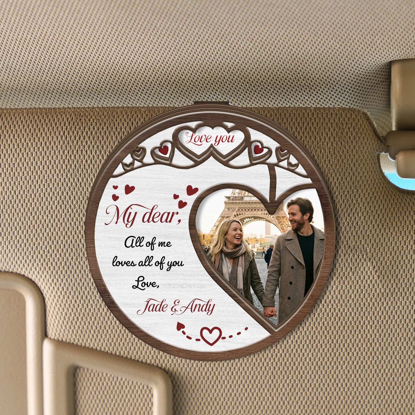 Branch Of Love – Romantic Car Decor Gift for Couples – Personalized Photo 2-Layer Wooden Car Clip