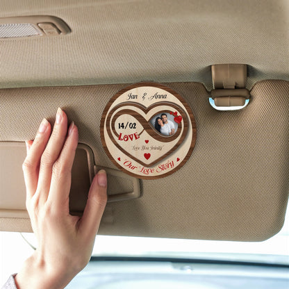 Love You To Infinity – Meaningful Car Gift for Couples – Personalized Photo 2-Layer Wooden Car Clip