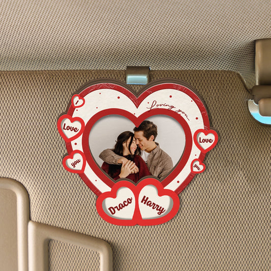 The Year I Found My Piece – Anniversary Car Gift for Couples – Personalized Heart-Shape Photo 2-Layer Wooden Car Clip