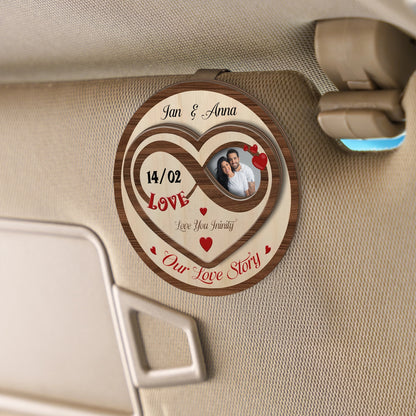 Love You To Infinity – Meaningful Car Gift for Couples – Personalized Photo 2-Layer Wooden Car Clip