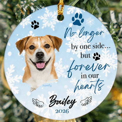 No Longer By Your Side personalized dog memorial ceramic ornament with pet name and year 2026