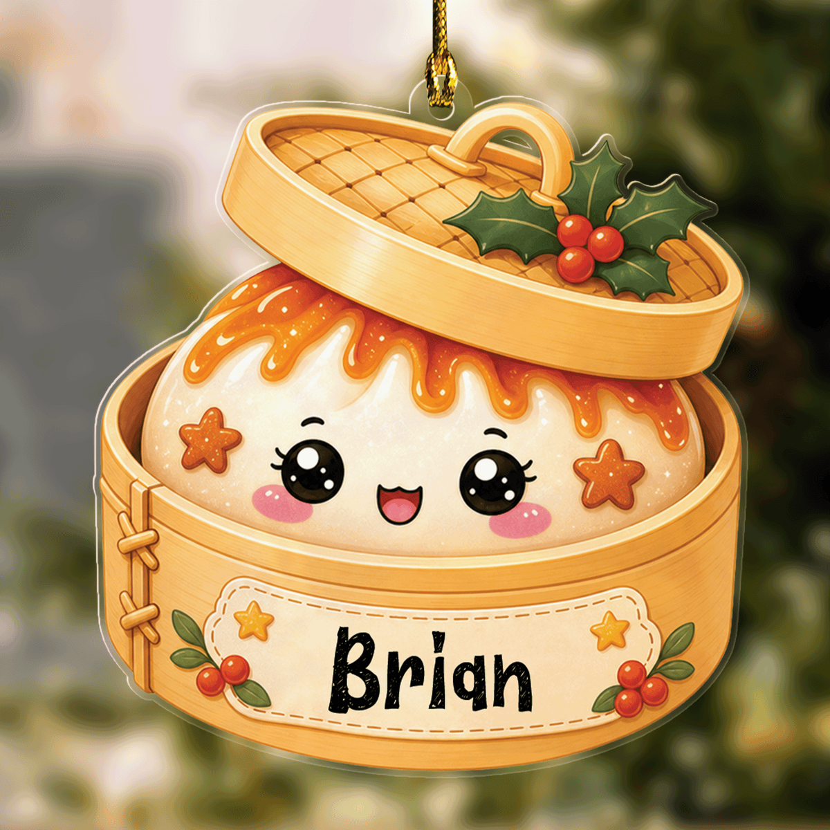 Personalized Bao Bun Steamer Basket acrylic Christmas ornament with custom name