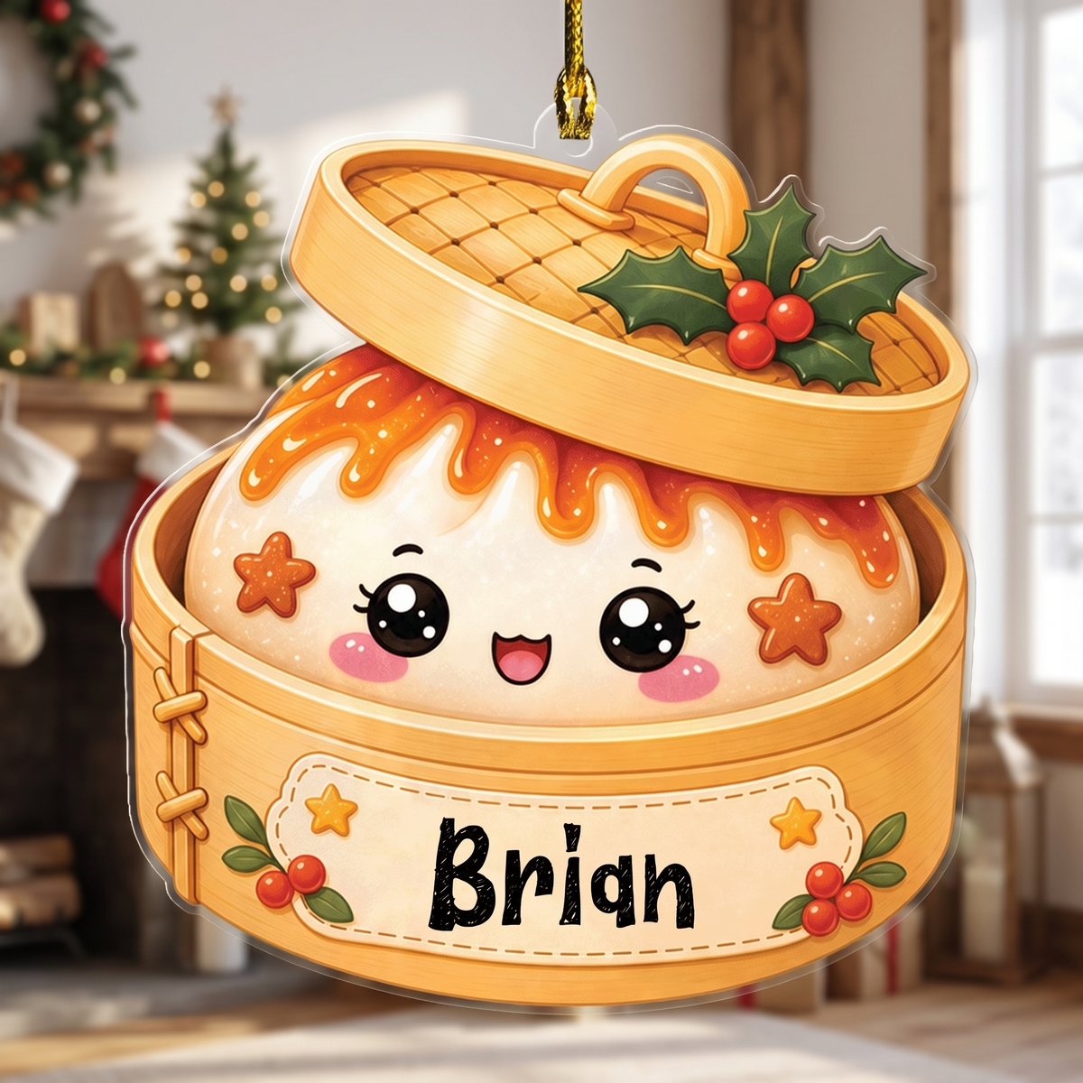 Personalized Bao Bun Steamer Basket acrylic Christmas ornament, view 2