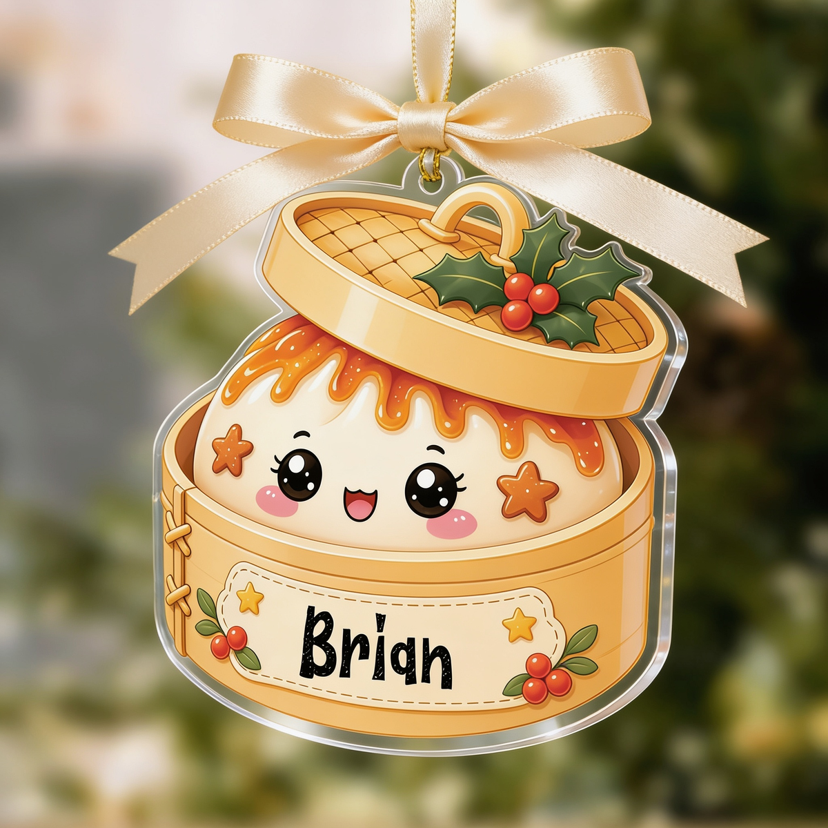 Personalized Bao Bun Steamer Basket acrylic Christmas ornament, view 3