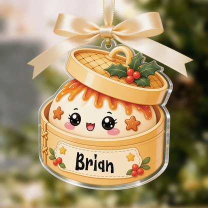 Personalized Bao Bun Steamer Basket acrylic Christmas ornament, view 3