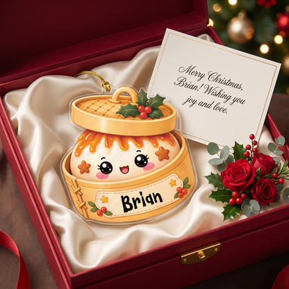 Personalized Bao Bun Steamer Basket acrylic Christmas ornament, view 4