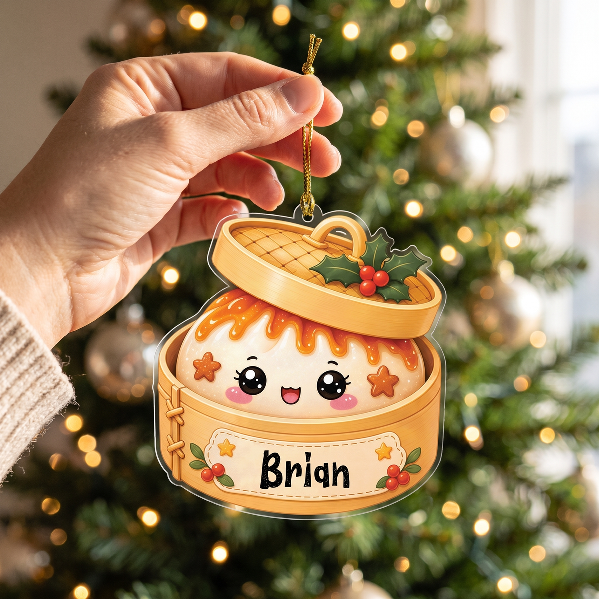 Personalized Bao Bun Steamer Basket acrylic Christmas ornament, view 5