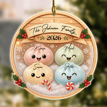 Personalized Bao Bun Family Steamer acrylic Christmas ornament, view 2