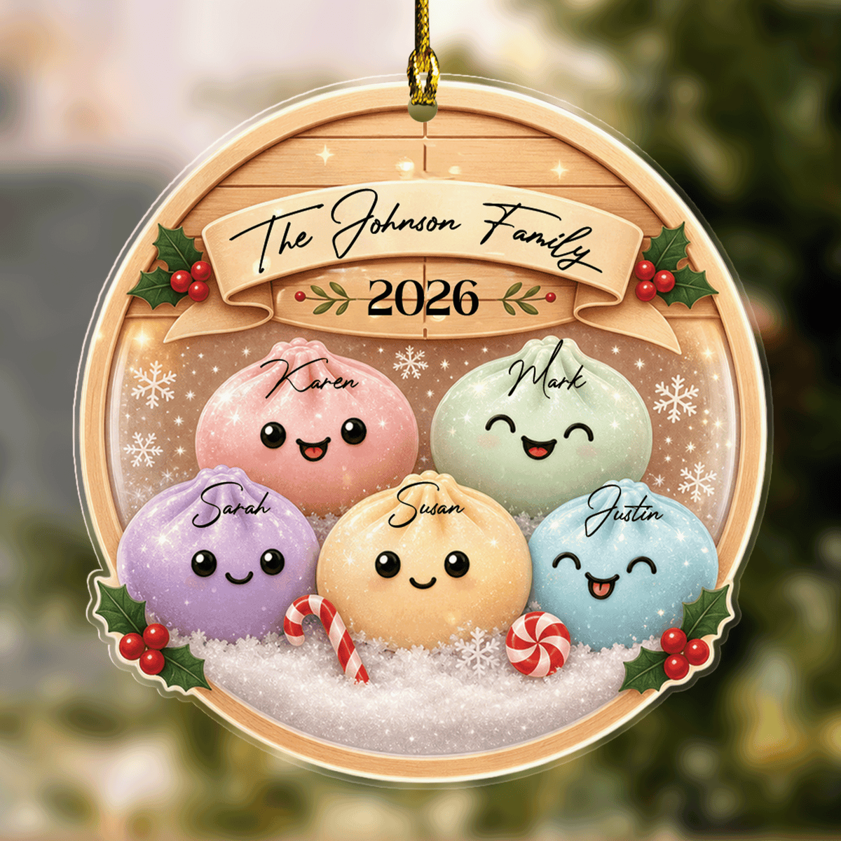 Personalized Bao Bun Family Steamer acrylic Christmas ornament, view 3