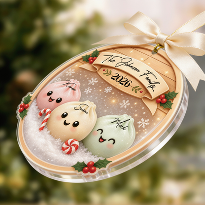 Personalized Bao Bun Family Steamer acrylic Christmas ornament, view 4