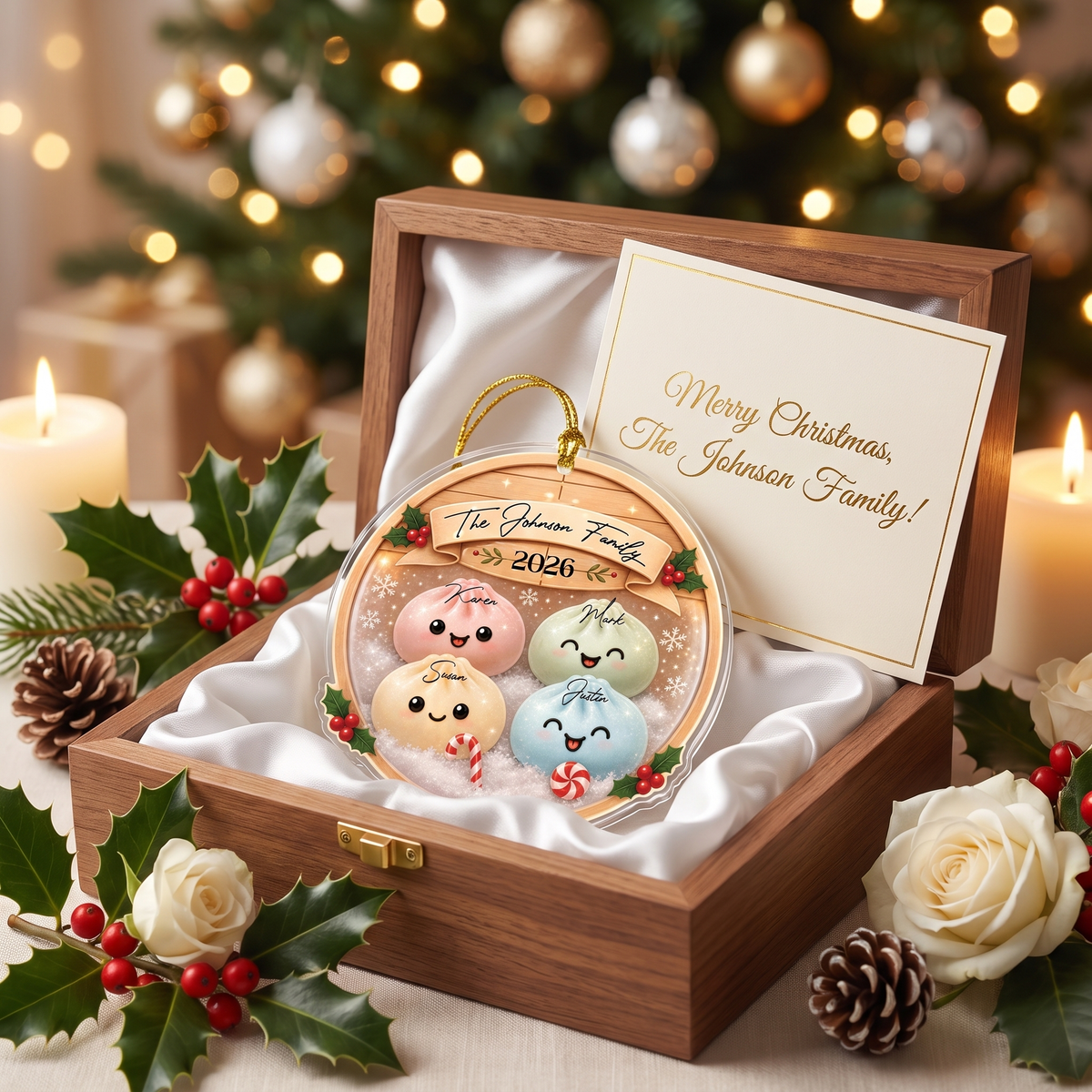 Personalized Bao Bun Family Steamer acrylic Christmas ornament, view 5