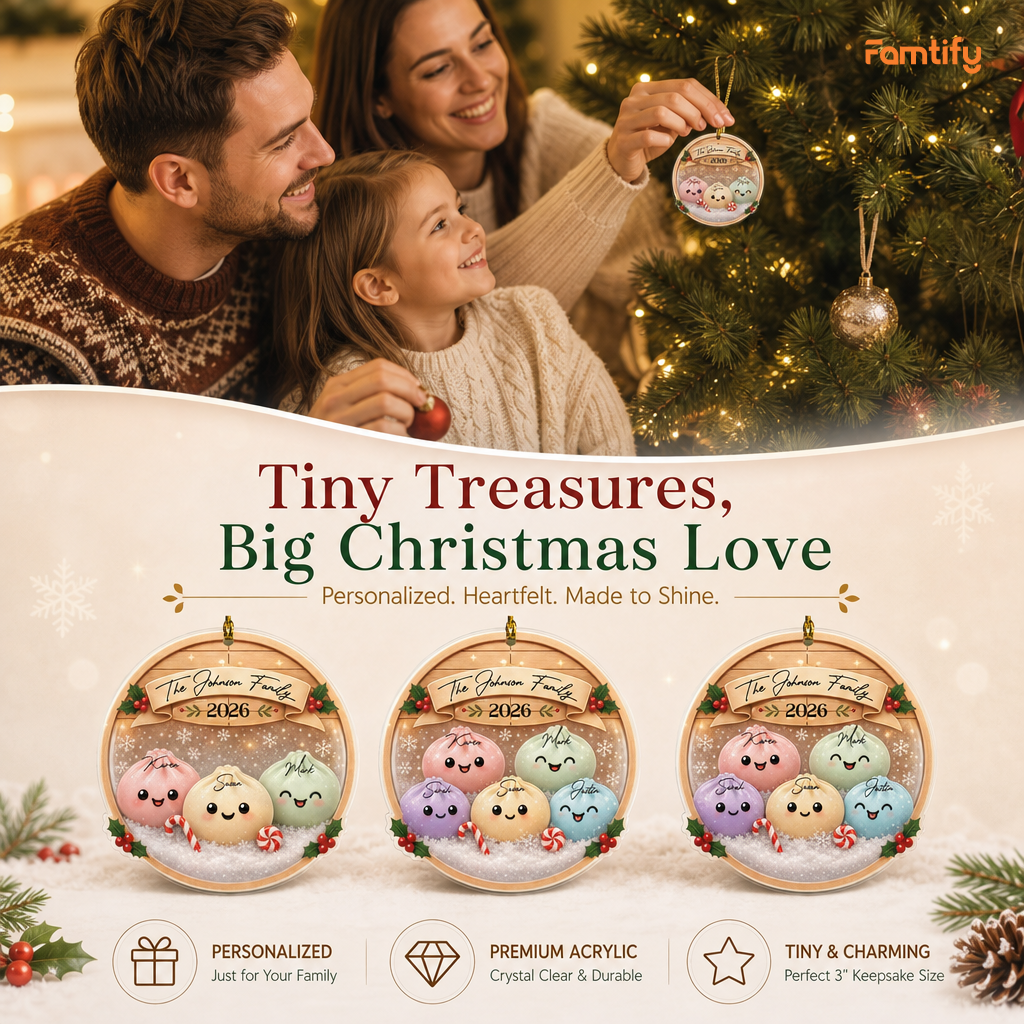 Personalized Bao Bun Family Steamer acrylic Christmas ornament, view 7