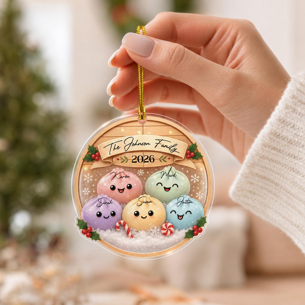 Personalized Bao Bun Family Steamer acrylic Christmas ornament, view 8