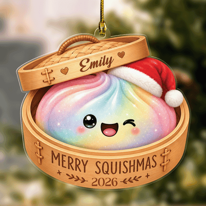 Personalized Merry Squishmas Bao Bun acrylic Christmas ornament with custom name