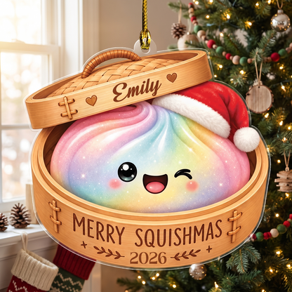 Personalized Merry Squishmas Bao Bun acrylic Christmas ornament, view 2
