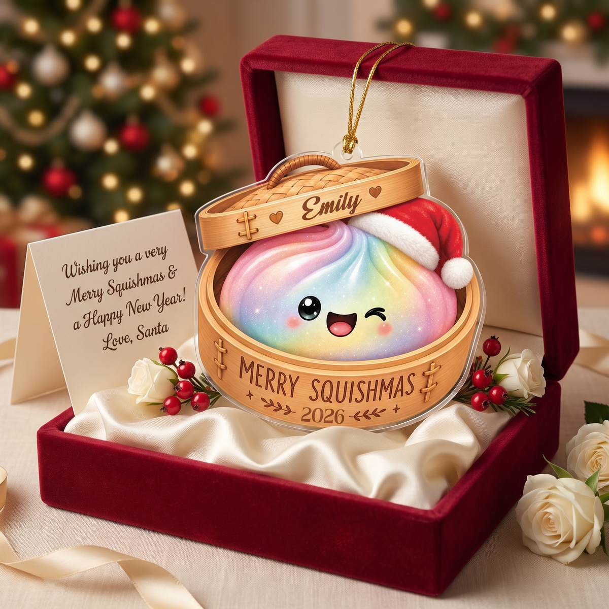 Personalized Merry Squishmas Bao Bun acrylic Christmas ornament, view 3