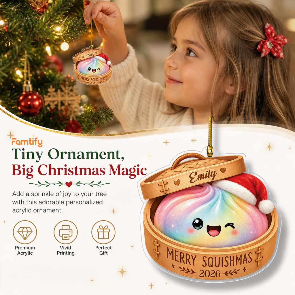Personalized Merry Squishmas Bao Bun acrylic Christmas ornament, view 6
