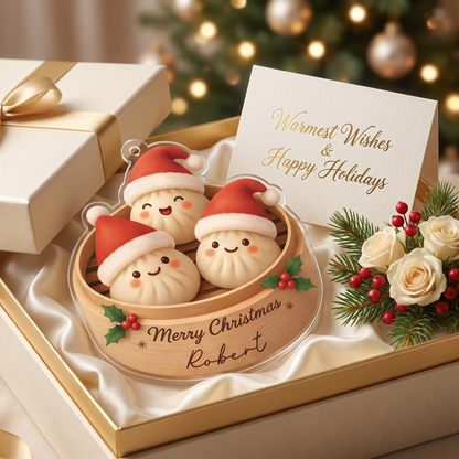 Personalized Santa Hat Bao Buns Steamer acrylic Christmas ornament, view 3