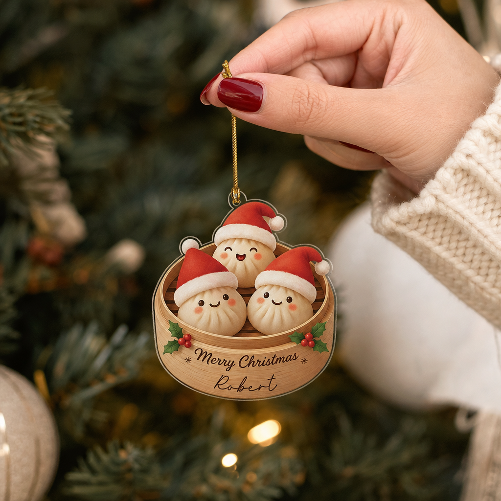 Personalized Santa Hat Bao Buns Steamer acrylic Christmas ornament, view 8