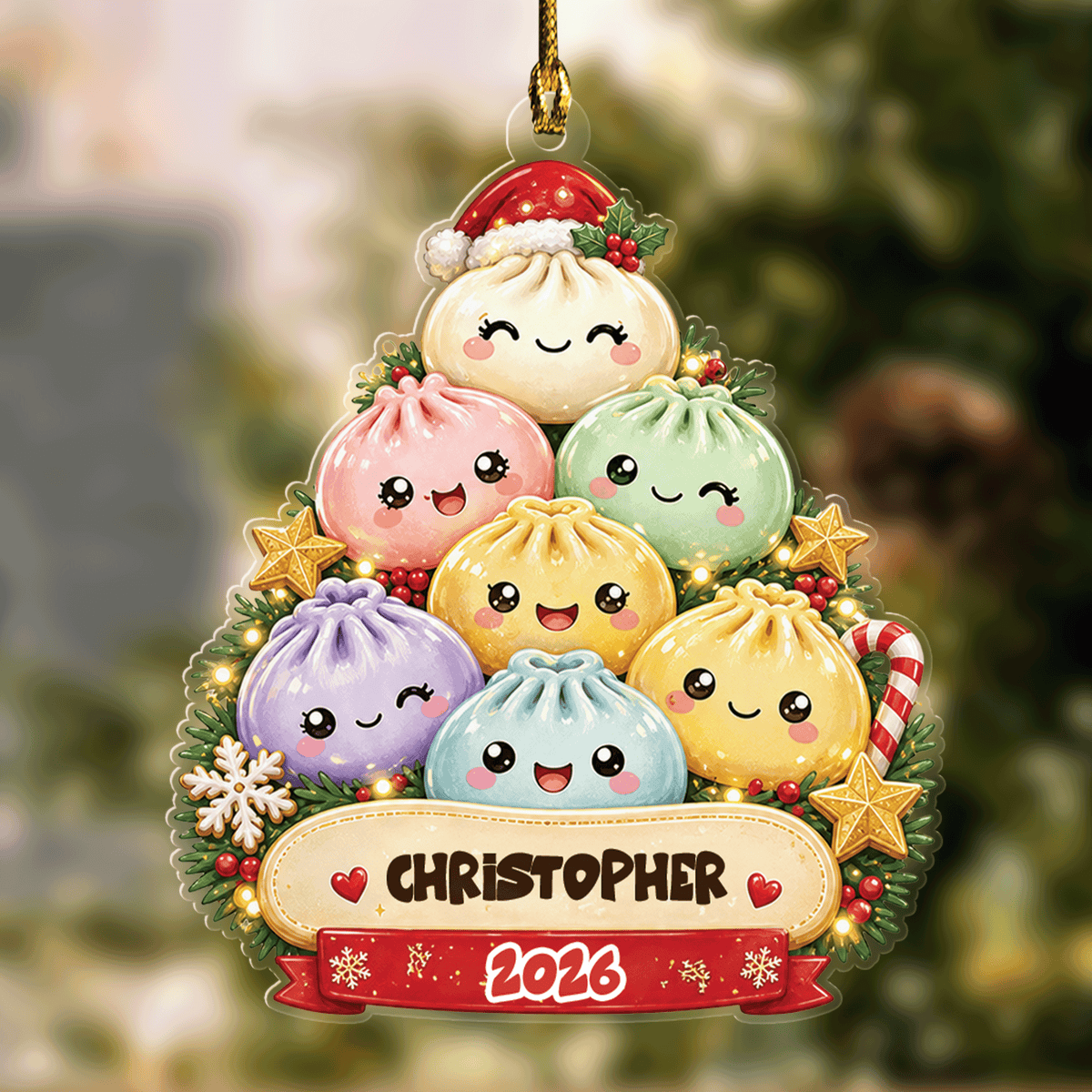 Personalized Bao Bun Christmas Tree acrylic Christmas ornament with custom name