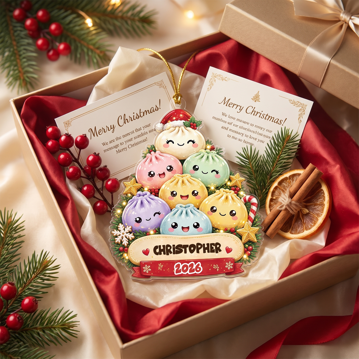 Personalized Bao Bun Christmas Tree acrylic Christmas ornament, view 2