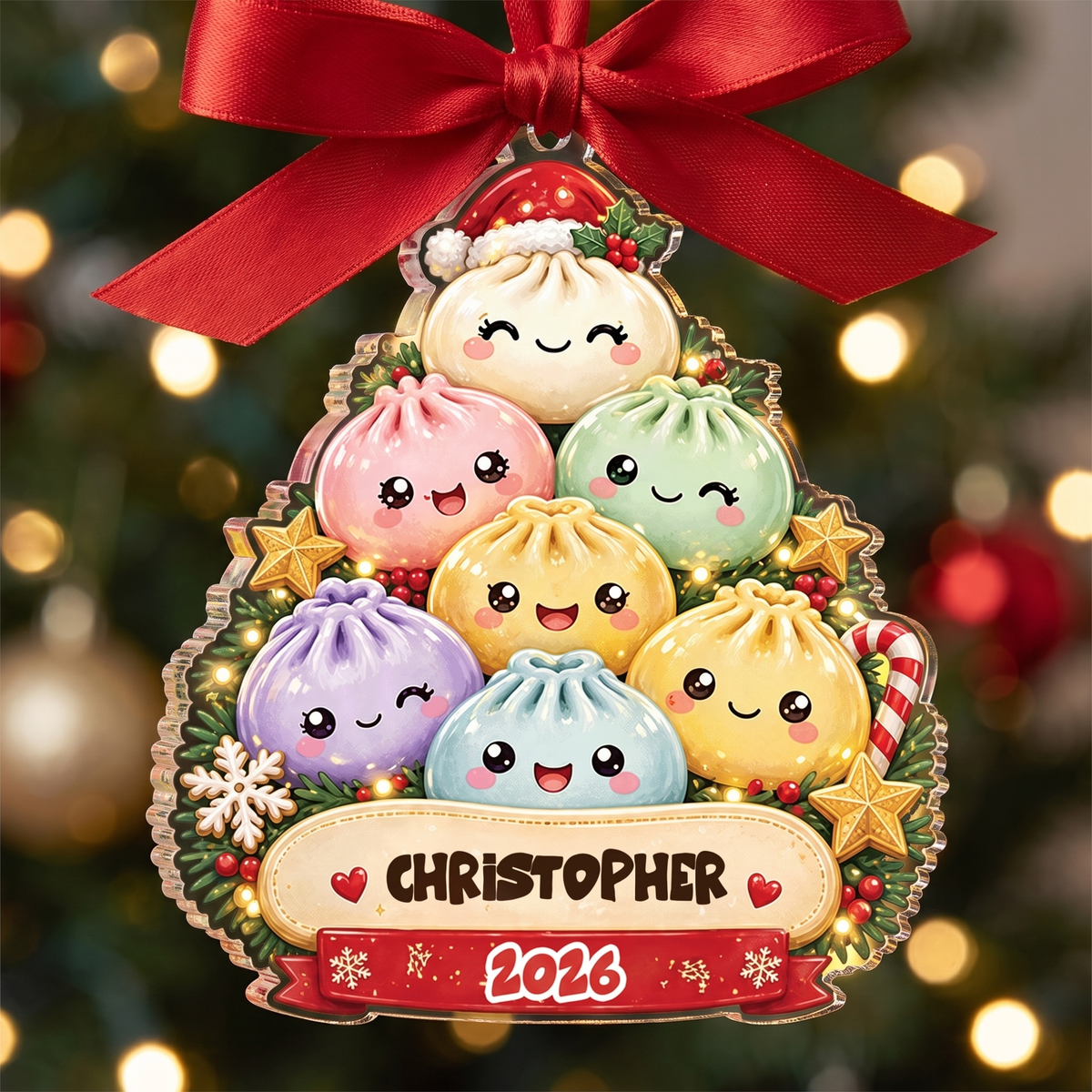 Personalized Bao Bun Christmas Tree acrylic Christmas ornament, view 4