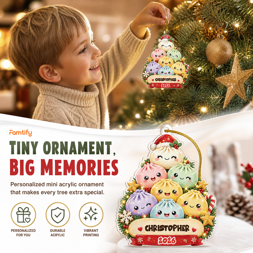 Personalized Bao Bun Christmas Tree acrylic Christmas ornament, view 6