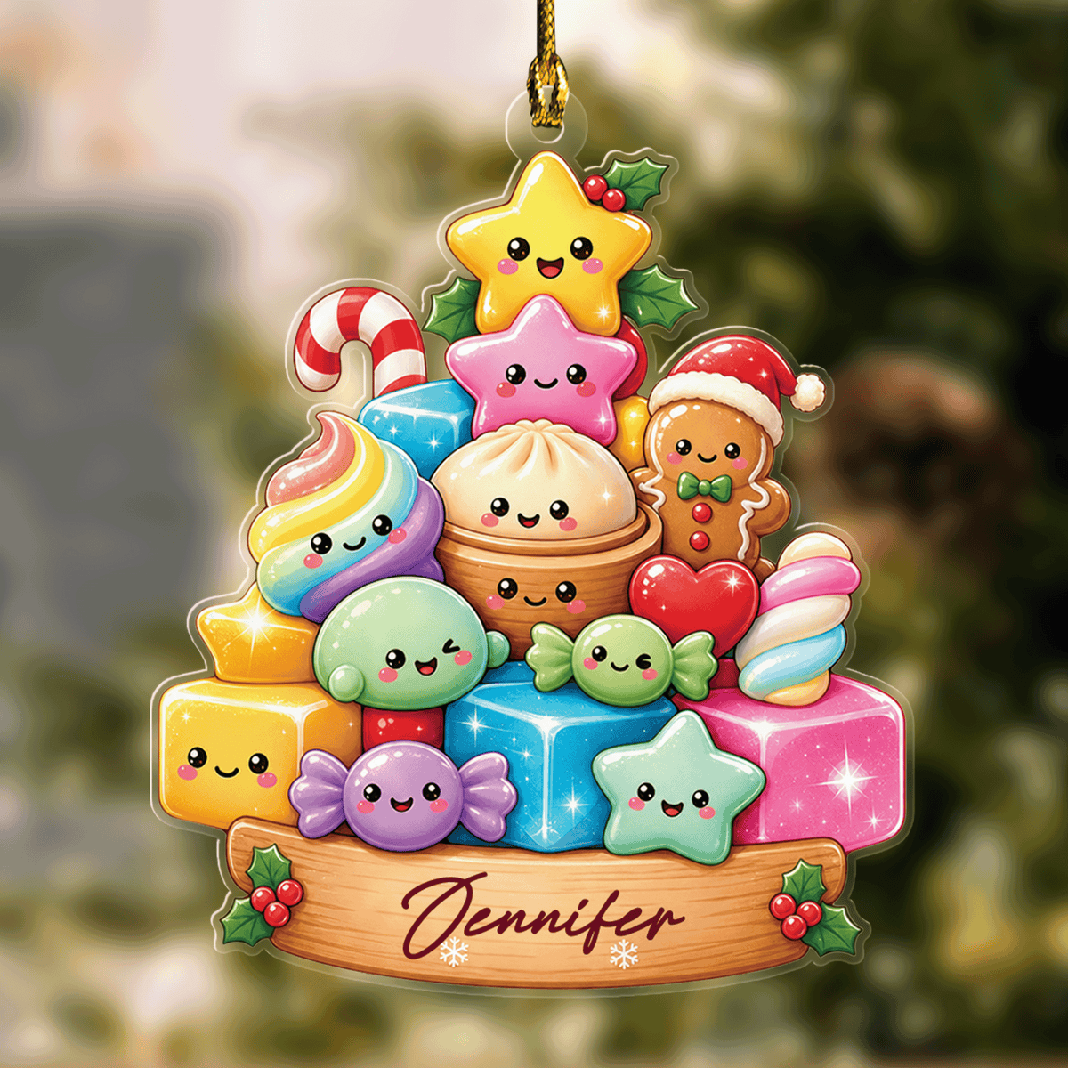 Personalized Kawaii Sweets Christmas Tree acrylic Christmas ornament with custom name