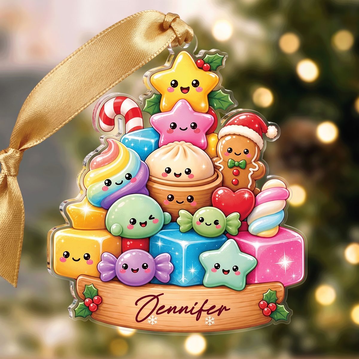 Personalized Kawaii Sweets Christmas Tree acrylic Christmas ornament, view 2
