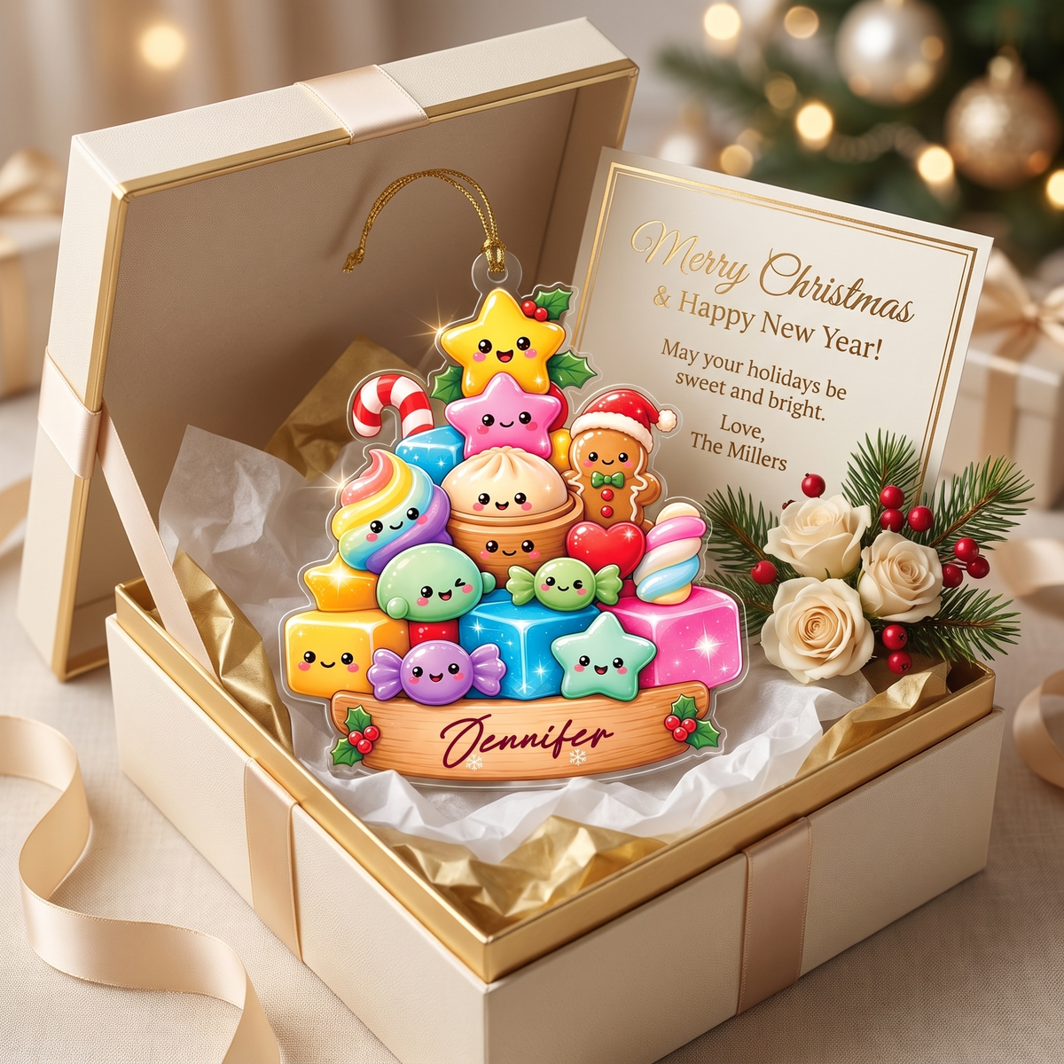 Personalized Kawaii Sweets Christmas Tree acrylic Christmas ornament, view 3