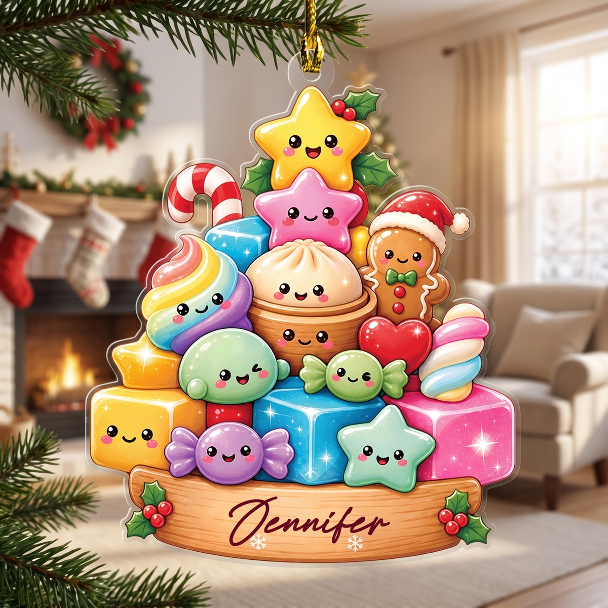 Personalized Kawaii Sweets Christmas Tree acrylic Christmas ornament, view 4