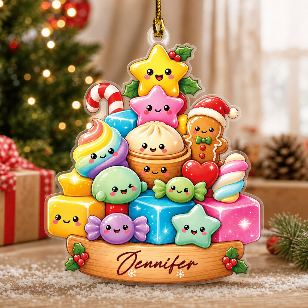 Personalized Kawaii Sweets Christmas Tree acrylic Christmas ornament, view 6