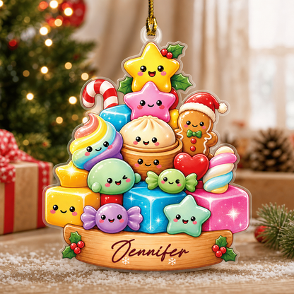 Personalized Kawaii Sweets Christmas Tree acrylic Christmas ornament, view 6