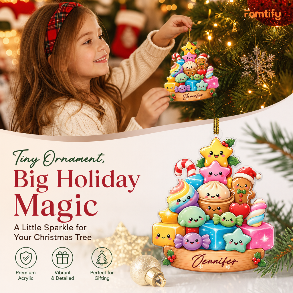 Personalized Kawaii Sweets Christmas Tree acrylic Christmas ornament, view 8