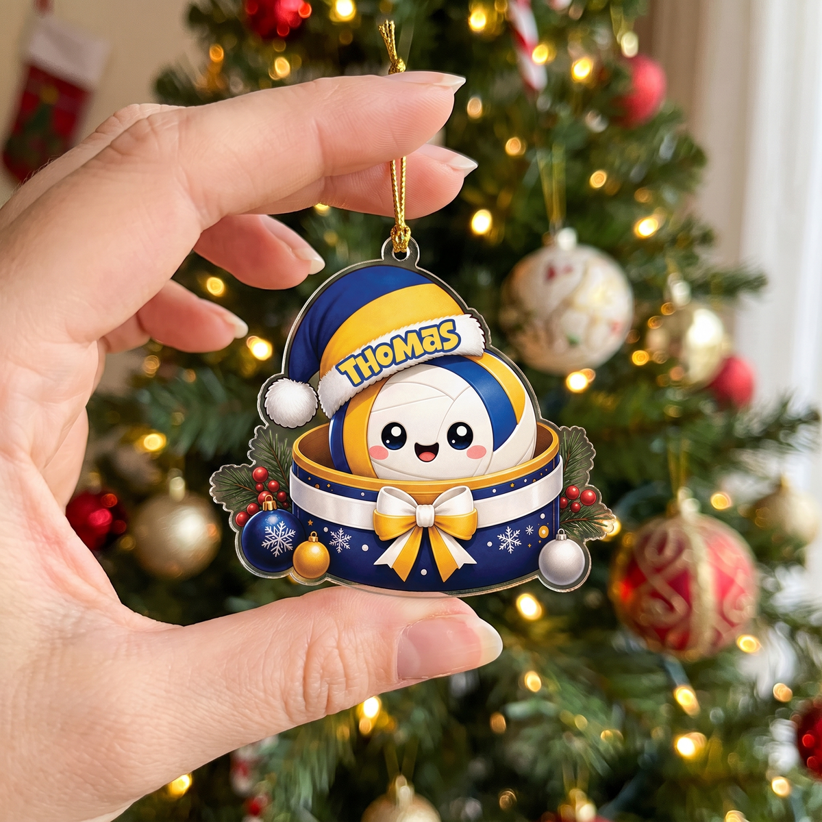 Personalized Volleyball Santa Hat Gift Box acrylic Christmas ornament, view 4