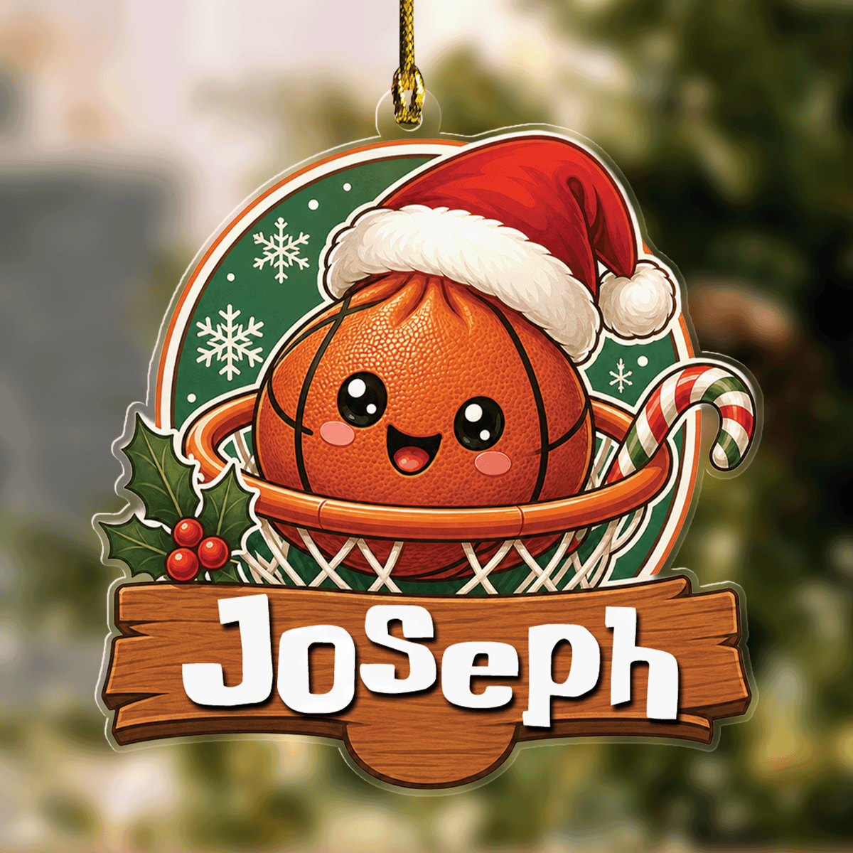 Personalized Basketball Hoop Santa Hat acrylic Christmas ornament with custom name