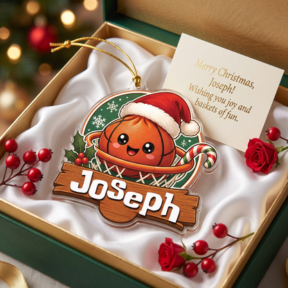Personalized Basketball Hoop Santa Hat acrylic Christmas ornament, view 2