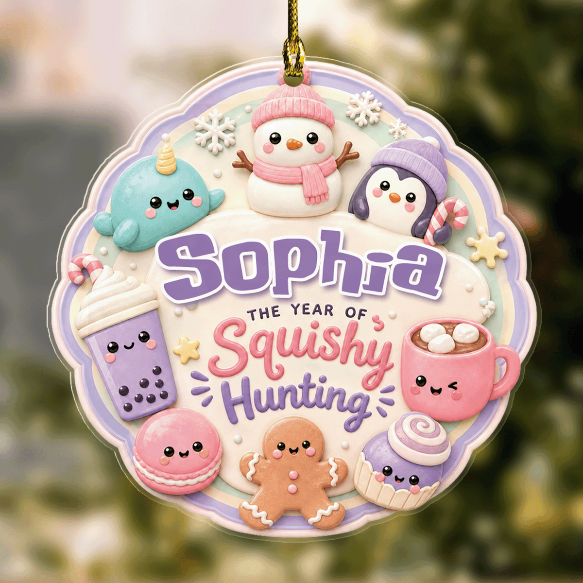 Personalized Year Of Squishy Hunting acrylic Christmas ornament with custom name