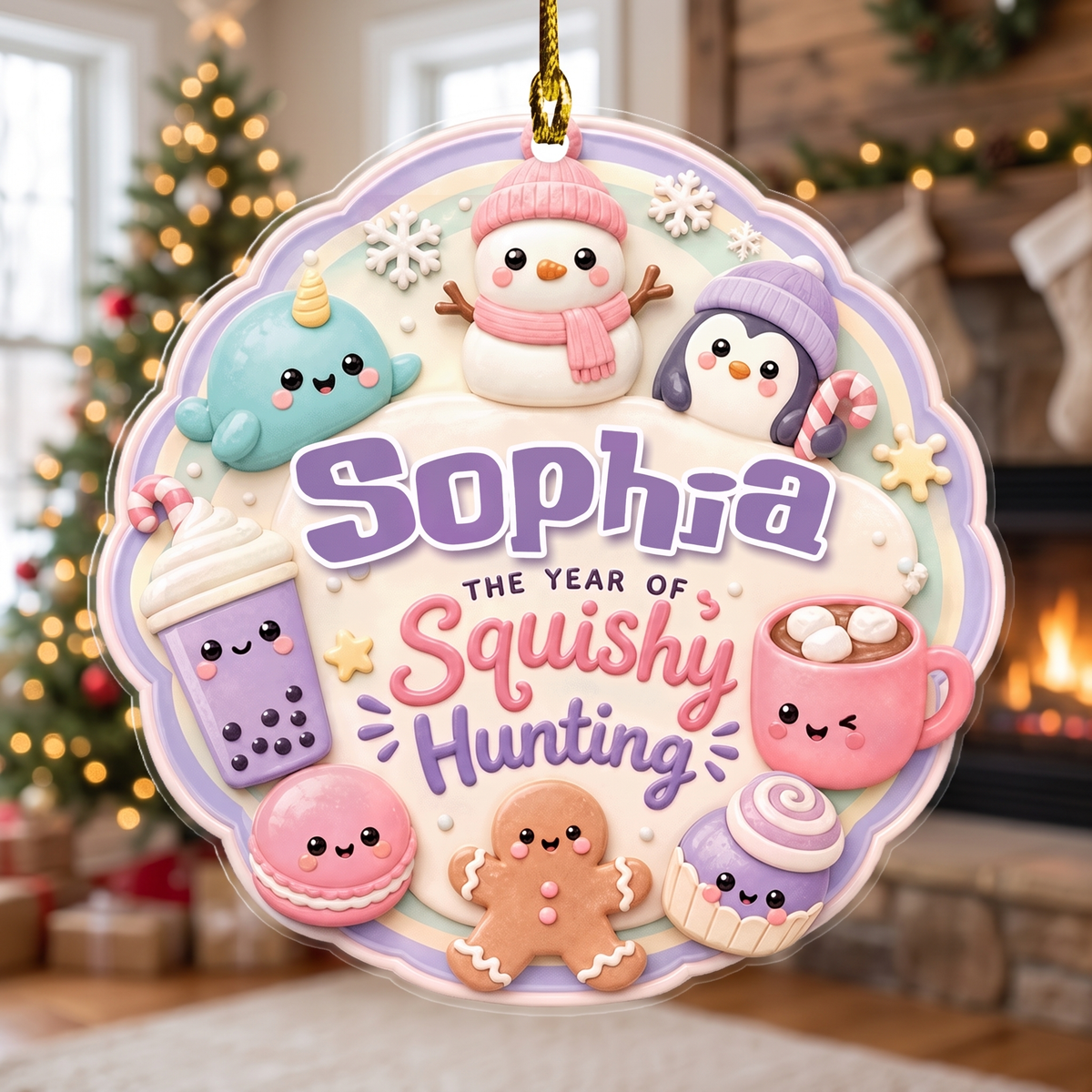 Personalized Year Of Squishy Hunting acrylic Christmas ornament, view 2