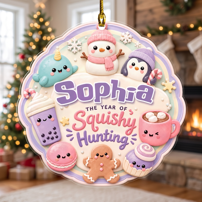 Personalized Year Of Squishy Hunting acrylic Christmas ornament, view 2