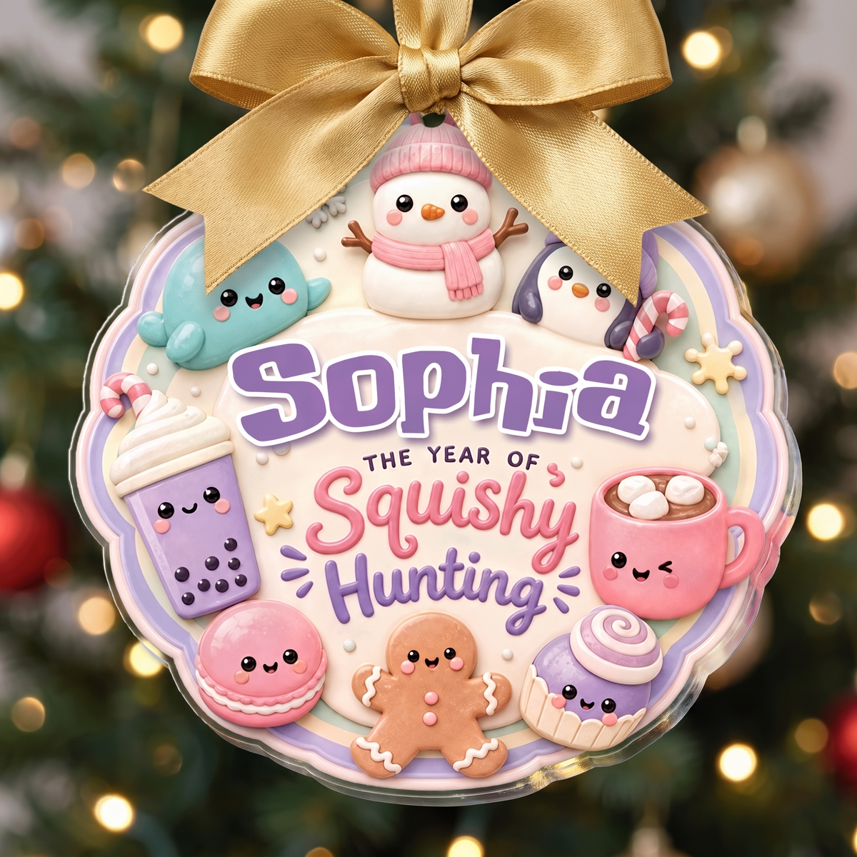 Personalized Year Of Squishy Hunting acrylic Christmas ornament, view 4