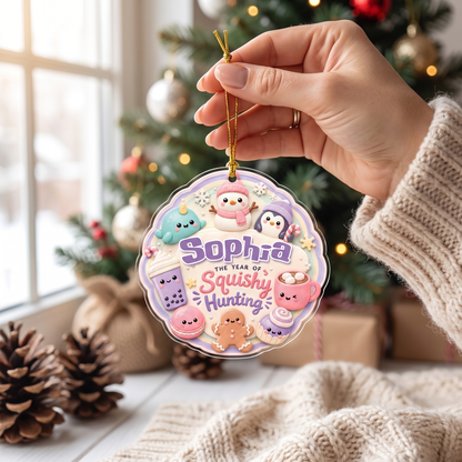 Personalized Year Of Squishy Hunting acrylic Christmas ornament, view 5