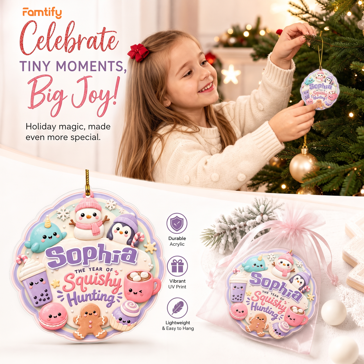 Personalized Year Of Squishy Hunting acrylic Christmas ornament, view 6