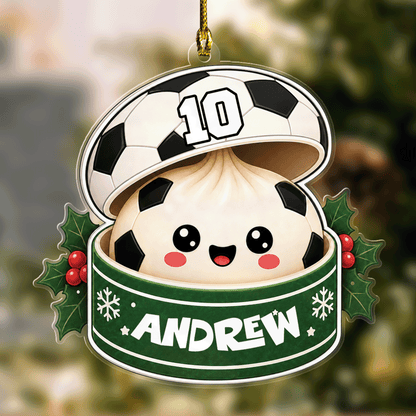 Personalized Soccer Ball Bao Bun acrylic Christmas ornament with custom name