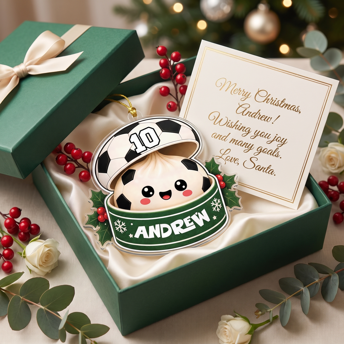 Personalized Soccer Ball Bao Bun acrylic Christmas ornament, view 3