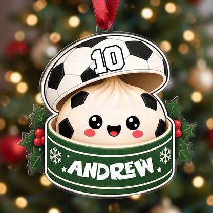 Personalized Soccer Ball Bao Bun acrylic Christmas ornament, view 5