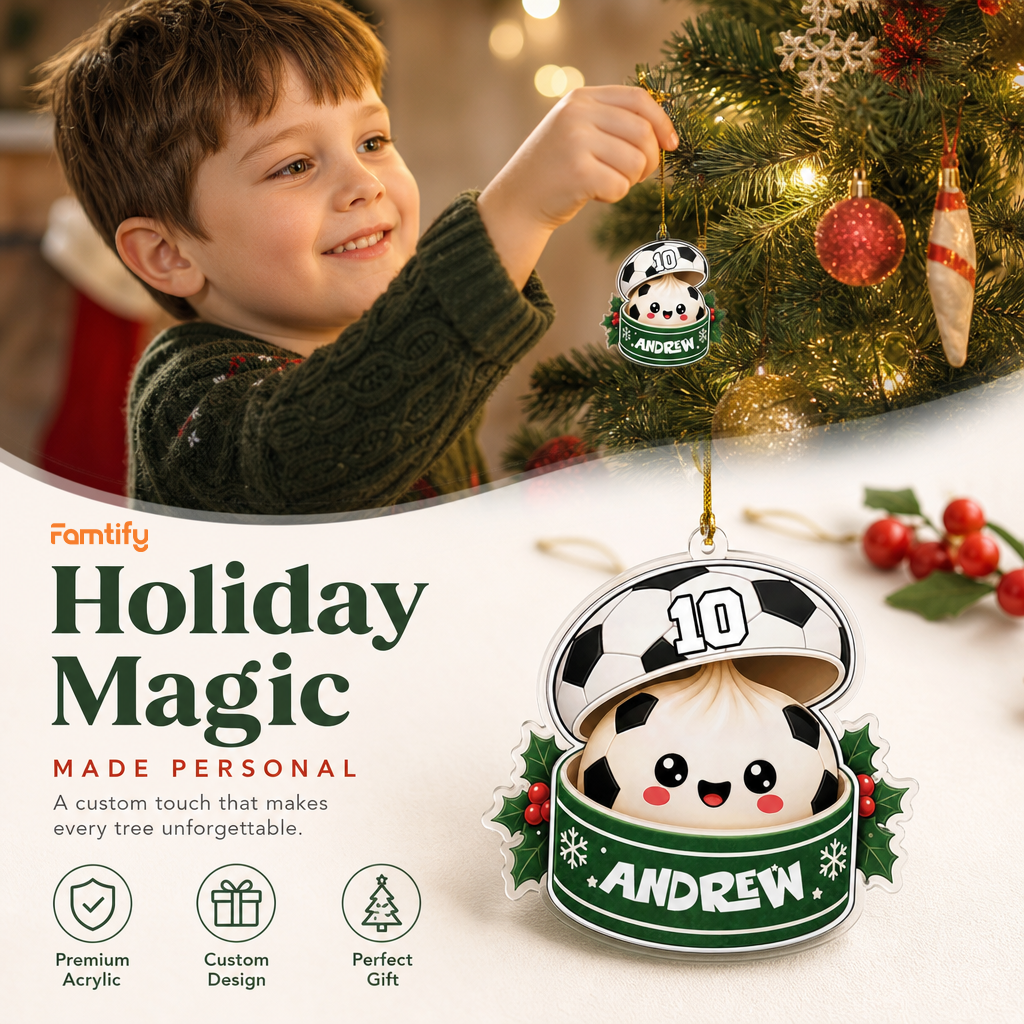 Personalized Soccer Ball Bao Bun acrylic Christmas ornament, view 7