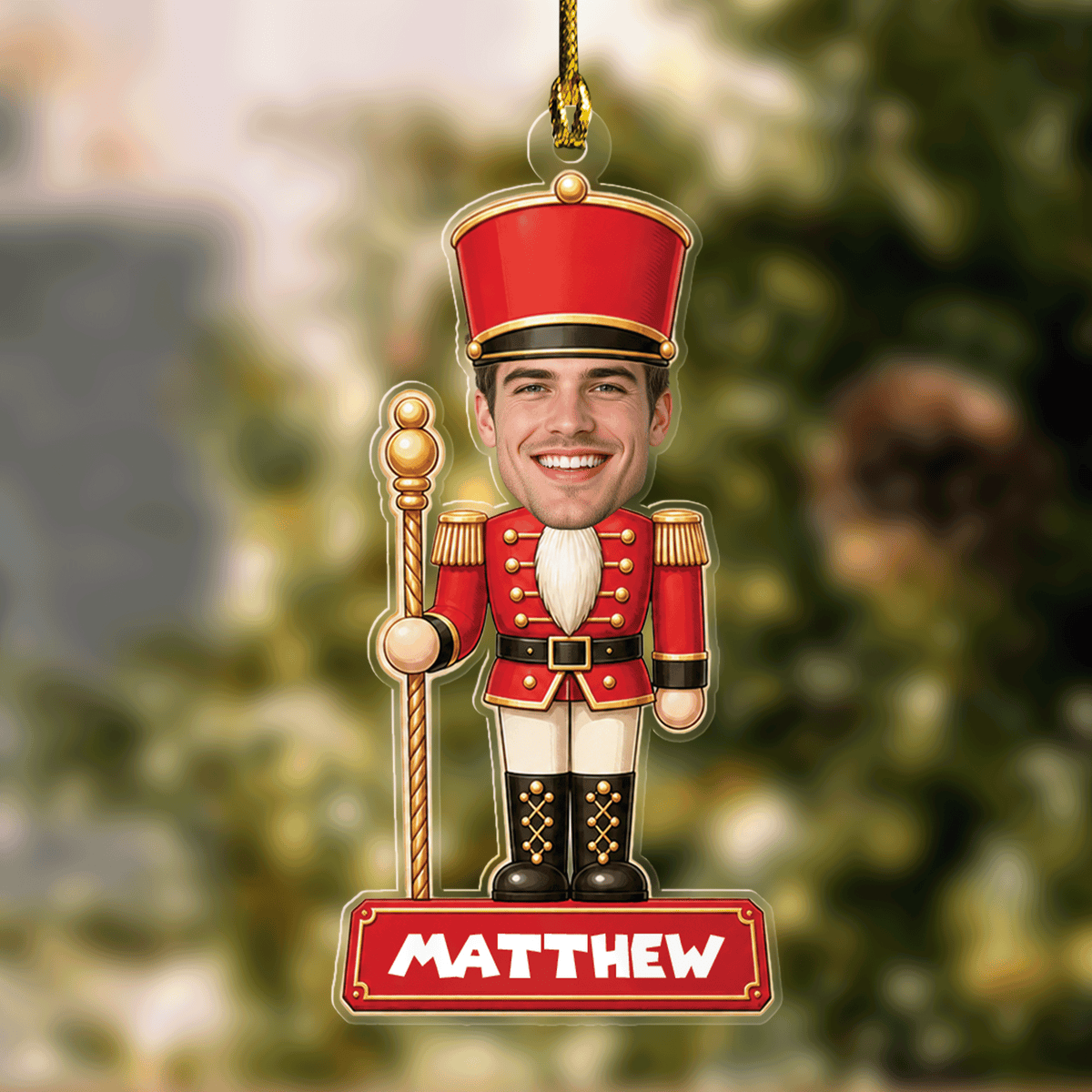 Personalized Nutcracker Face Photo acrylic Christmas ornament with custom name
