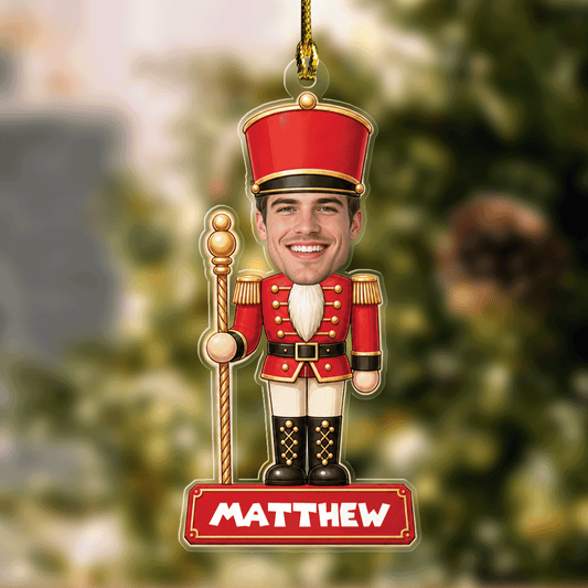 Personalized Nutcracker Face Photo acrylic Christmas ornament with custom name