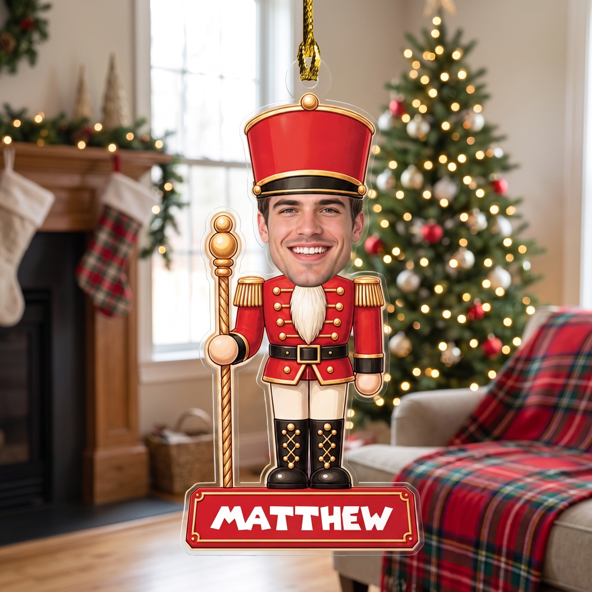 Personalized Nutcracker Face Photo acrylic Christmas ornament, view 2
